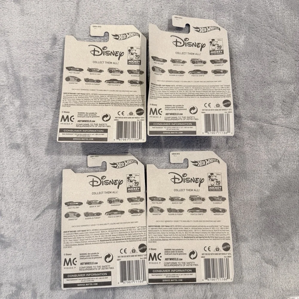 Hot Wheels Disney 90th Anniversary 2018 Lot 4 Minnie Goofy Pluto Chip Dale NIP